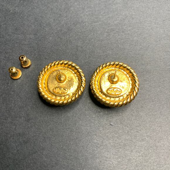 Napier Signed Button Earrings- Red Gold Post Back Vintage - Picture 4 of 6